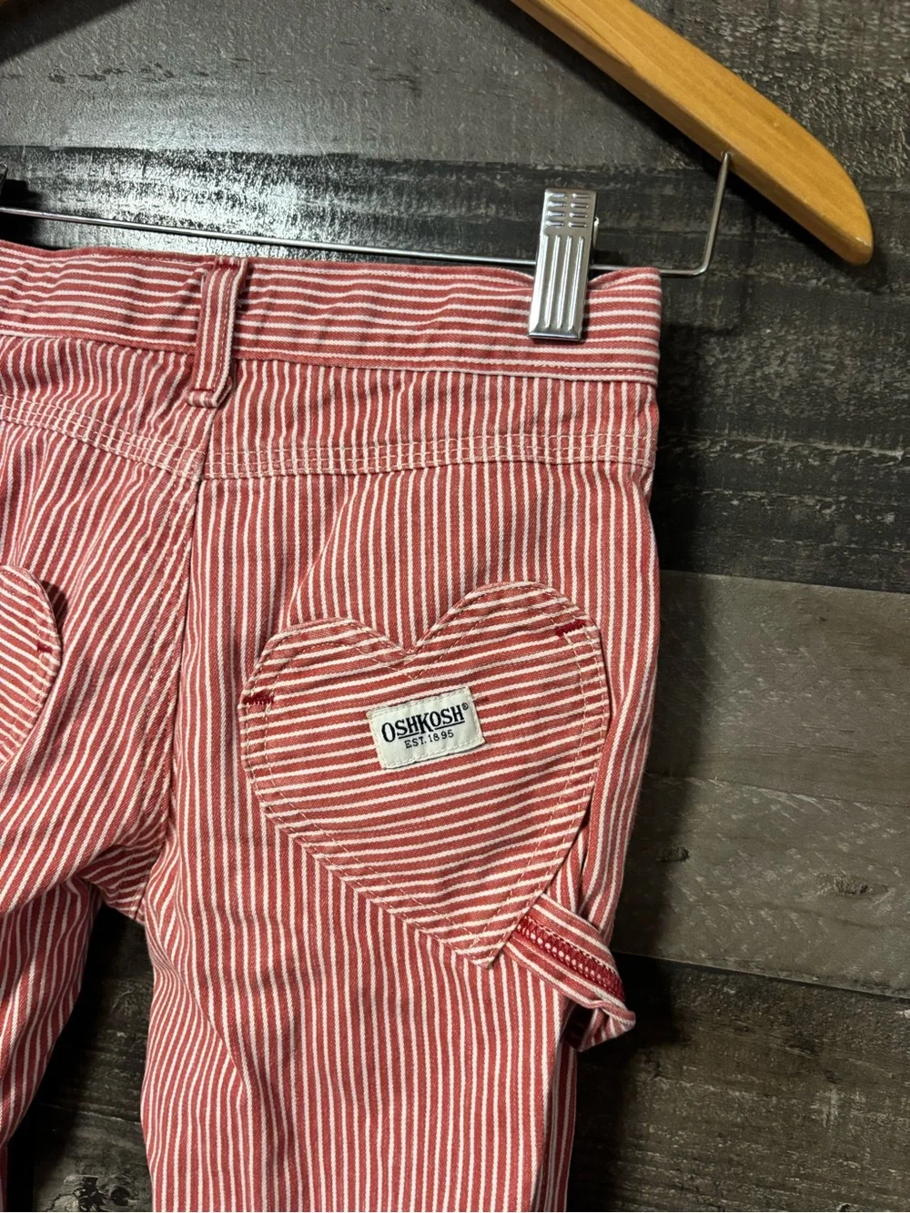 VTG OshKosh B'gosh Red Striped Straight leg Jeans w/ Heart Pocket Carpenter 10
